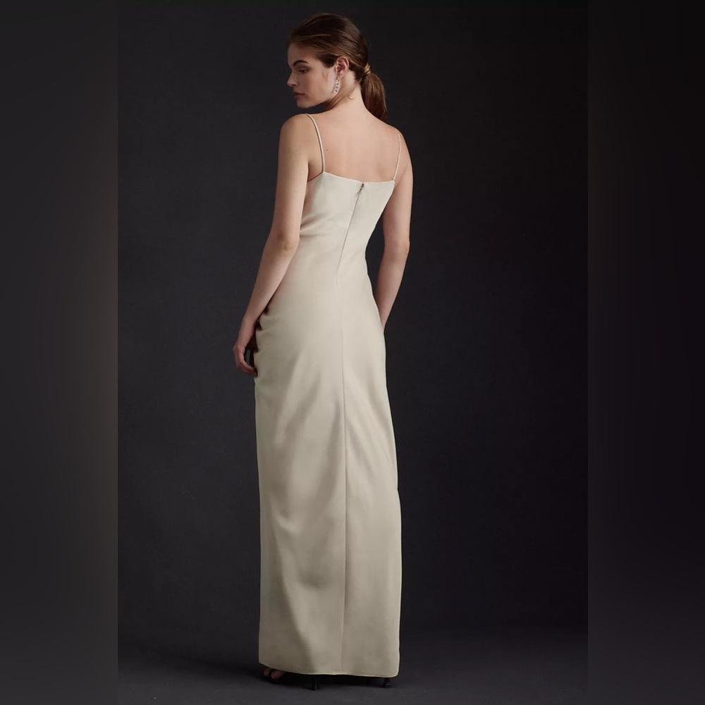 BHLDN Jennings Cowl-Neck Ruched Side-Slit Satin Gown Bridesmaid Dress - Picture 3 of 8